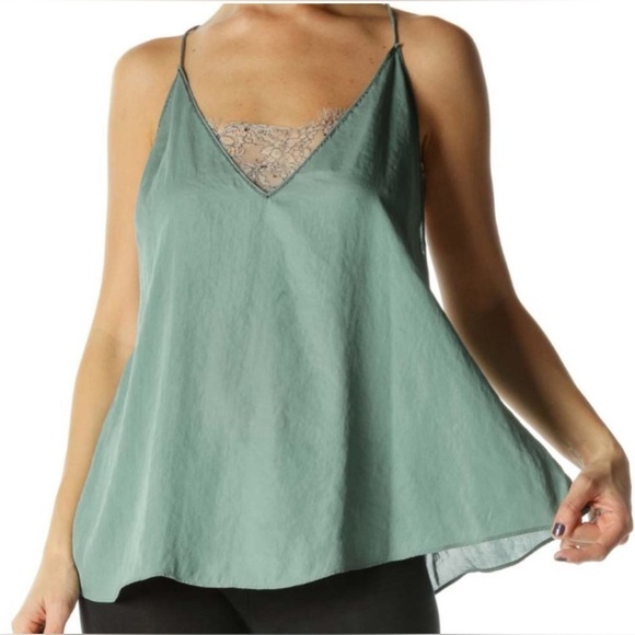 Free People Tops - Free People Intimate Green Flared Tank Top w/Lace Liner Size M